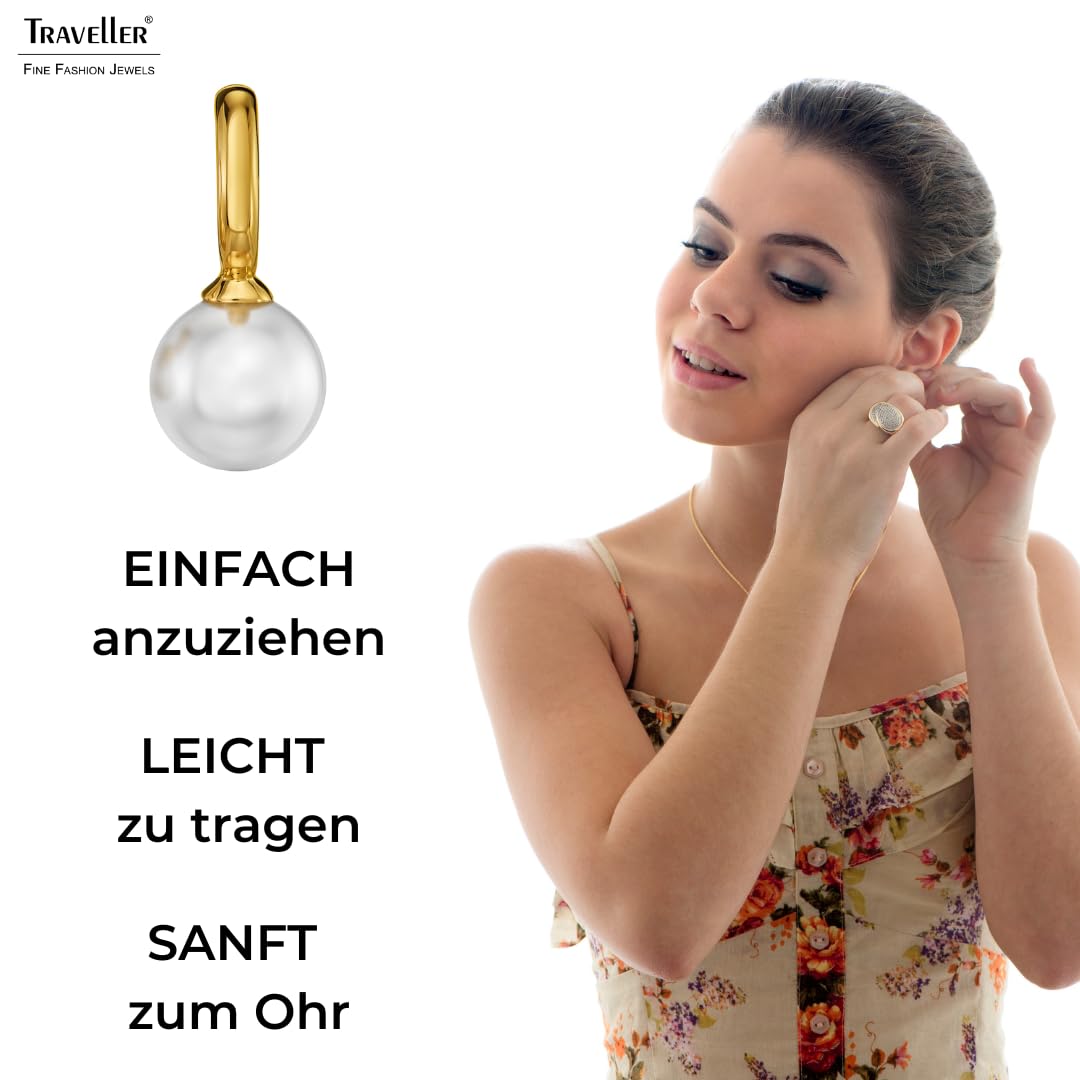 Traveller Ohrclip - Hänger - Damen - Goldfarben - Perle 10 mm - Weiß - 22kt vergoldet - 20 x 10 mm - 114299
