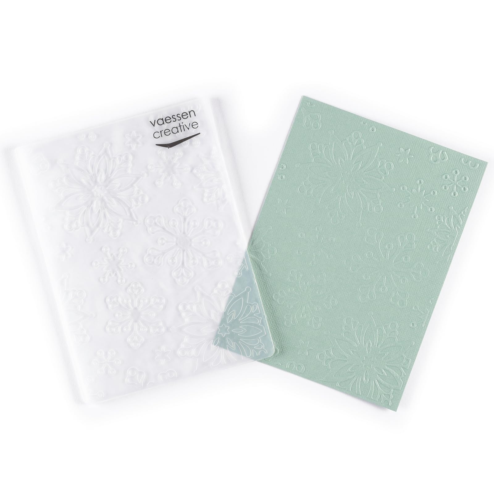 Vaessen Creative Carpeta de Embossing Copos de Nieve 14,6 x 10,7 cm – Plantilla de Repujado para Tarjetería, Scrapbooking, Journaling – Reutilizable, Resultados Precisos, Para Máquinas de Troquelado