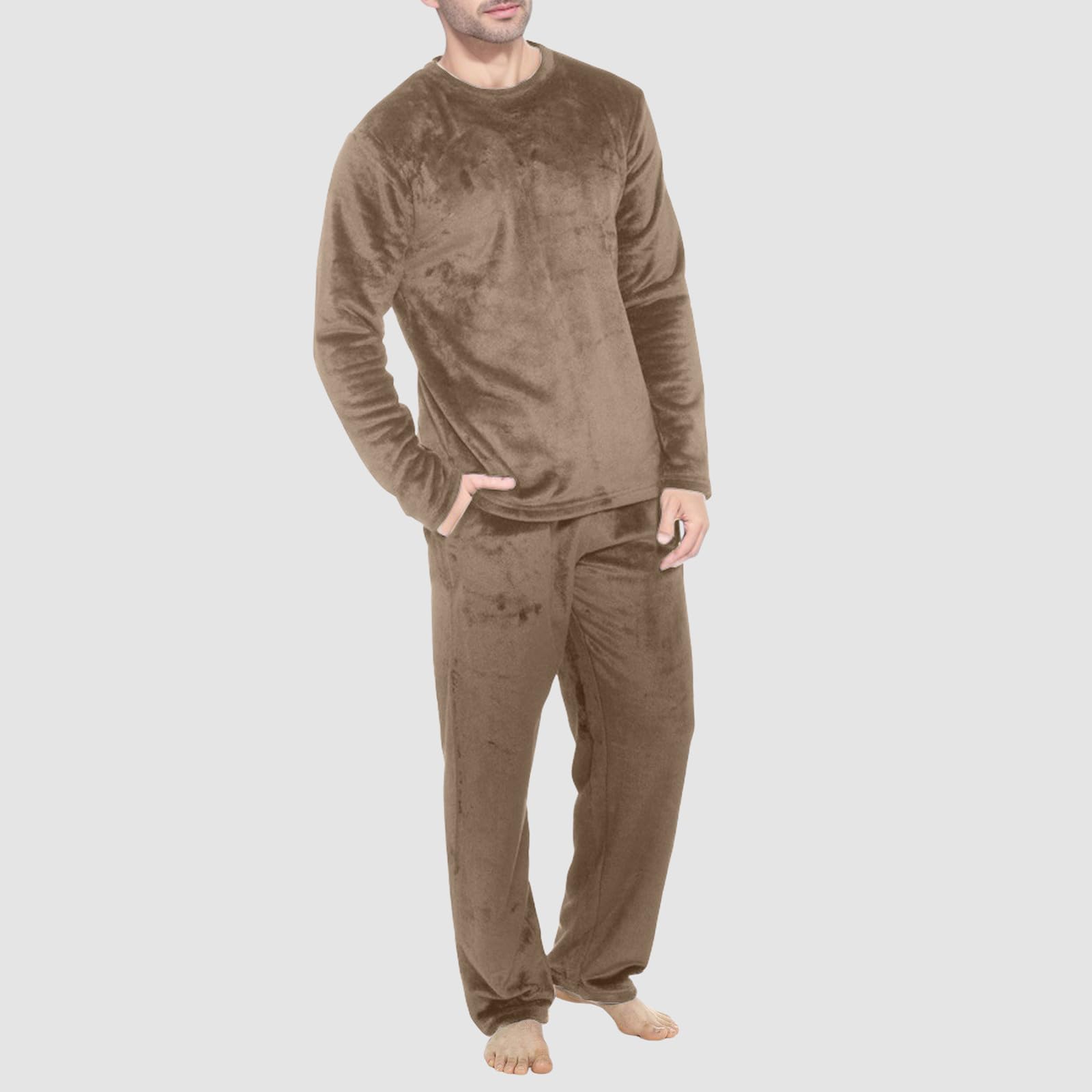 Pijama genérico para hombre de cuatro estaciones, traje de casa, tejido suave, color liso, camisa, pantalón largo, forro polar, cálido, ocio, cómodo