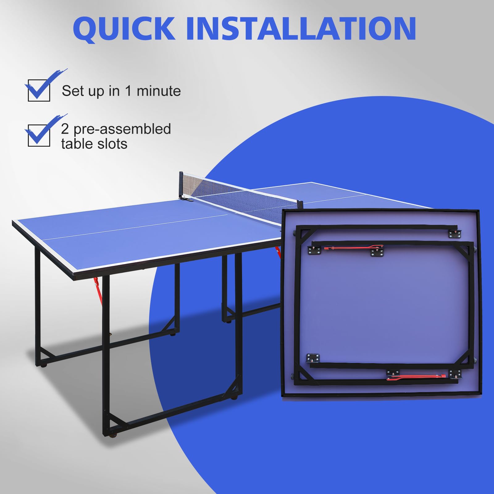 Portable Ping Pong Table 4.5FT/6FT Foldable Compact Space-Saving Design, Multi-Use Table Tennis Table for Adults Indoor/Outdoor Game - 4