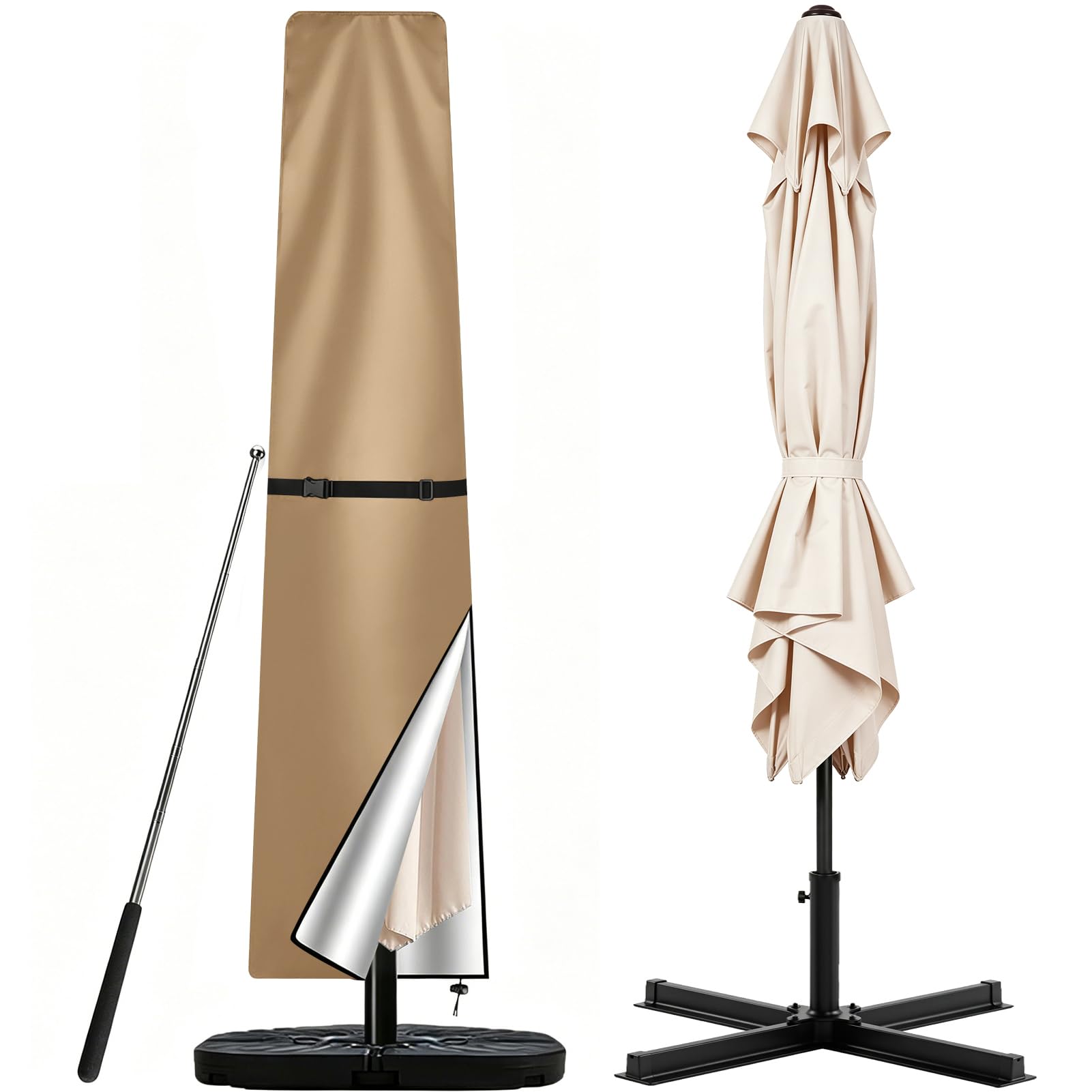 Teynewer Parasol Cover Waterproof, Garden Cantilever Umbrella Cover, Khaki