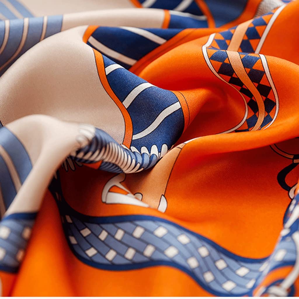 Sciarpa di seta stampata da donna Primavera ed estate Sciarpa lunga per tutti i fiammiferi Scialle Regalo a doppio scopo Madre (Colore: Blu+Arancio, Dimensioni: 182 * 56 cm) (Blu+arancione 182*56 cm)