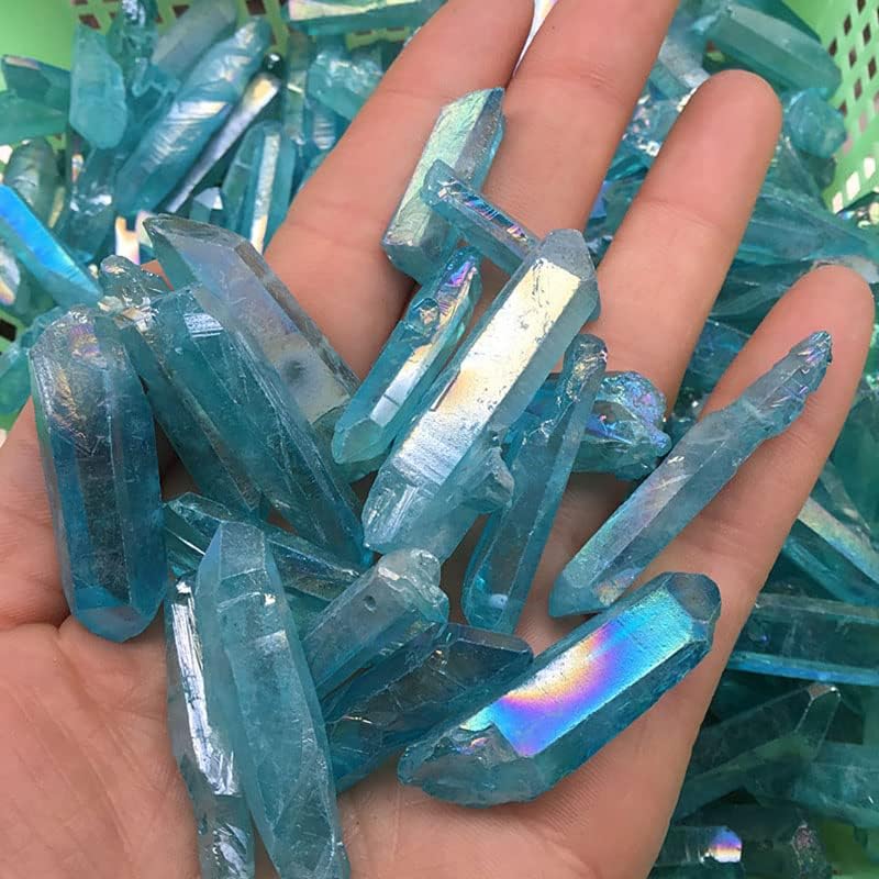 Miniatura 8 de 5 piezas de piedras de cristal de cuarzo con semilla de aura, azul raro, espécimen de punto