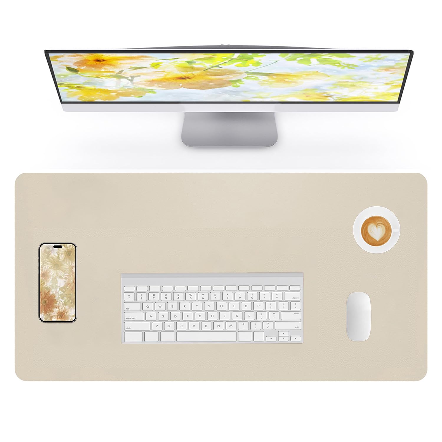 Cuero Almohadilla de Mesa para el ratón Desk Pad Large Mouse Pad Mat Antideslizante Tabla Computadora Portátil Bloque de escritura Oficinas y Familias (Beige, 80x40cm)