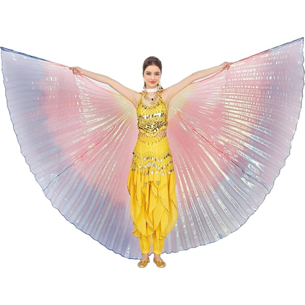 Women Dance wings Egyptian Belly Dance Costumes wings with Sticks (Gold)