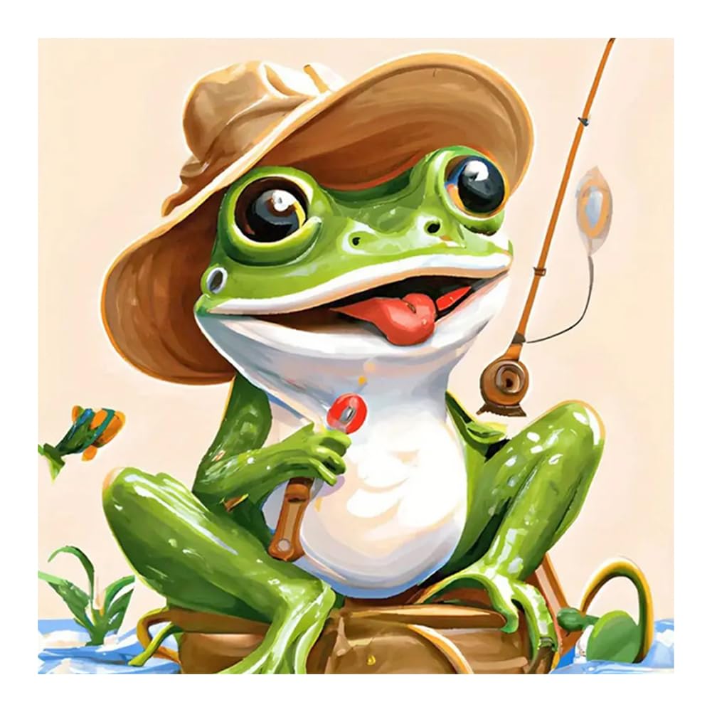 hill froeistung 5D Animals Diamond Art Painting Kits,DIY Full Round Drill Frogs Diamond Art for Adults,Beginners,Teens,Fishing Diamond Art Painting