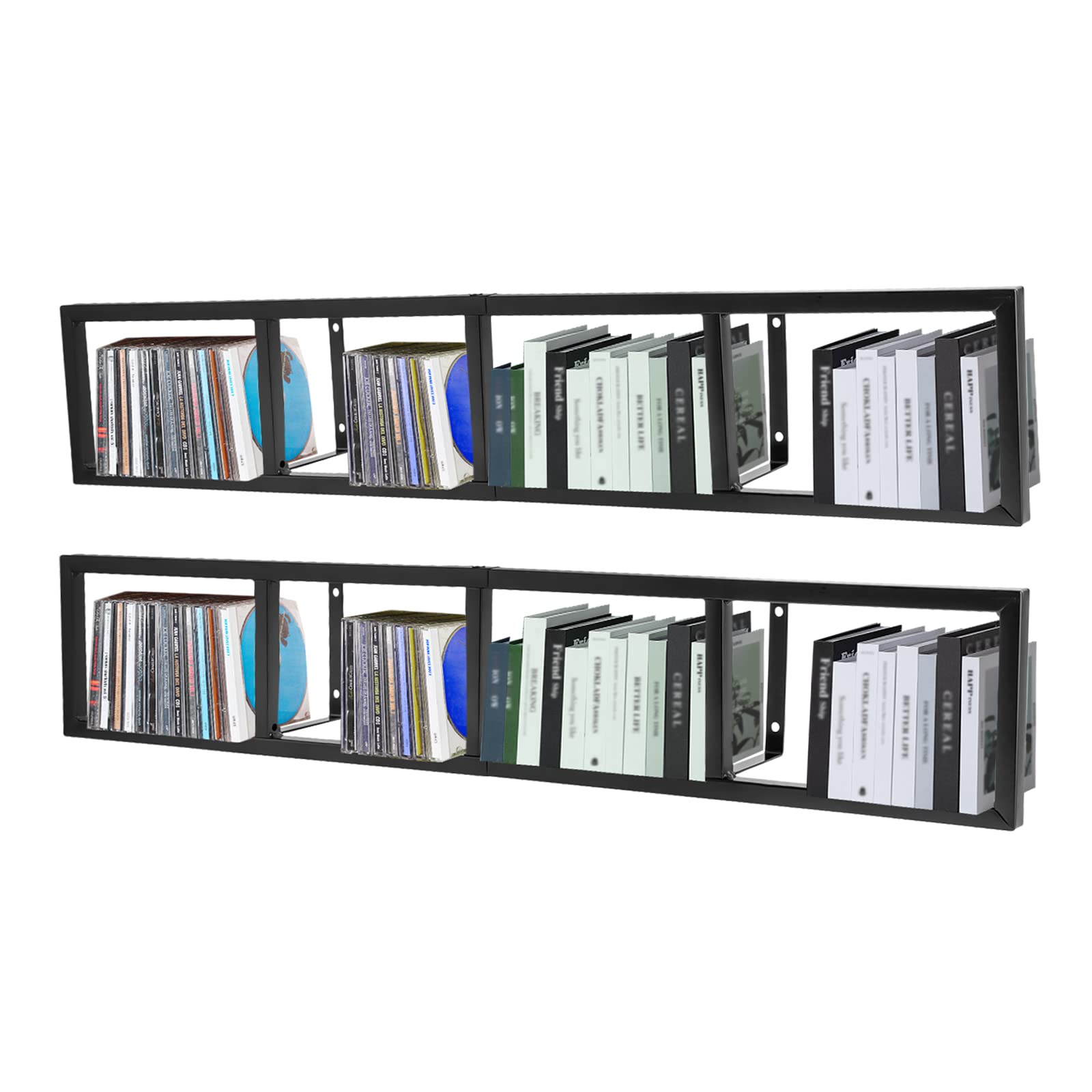 MARTEXBUY 2 Pcs Wall Mount 34 Inch Media Storage Rack, CD DVD Organizer Metal Black Shelf, 34