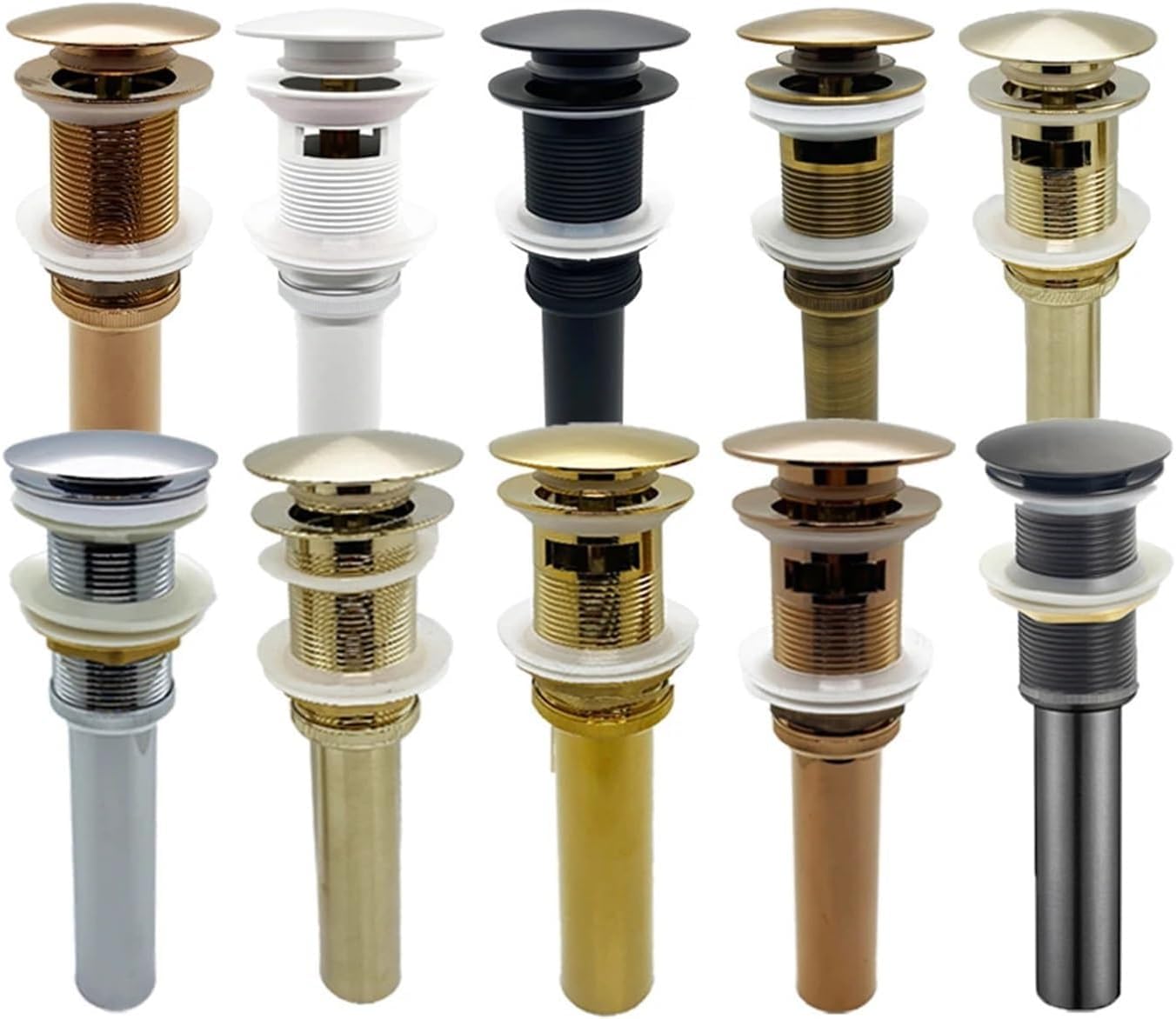 Waschbecken-Becken-Ablaufstopfen, 8 Farben, Badezimmer-Pop-Up-Abflussrohr-Sets, Waschbecken-Abfall-Stopper-Ventil, Waschbecken-Wasserkopf-Leckstopfen-Set, Rotguss, Grau, Weiß (Farbe: Rose ohne Loch) (