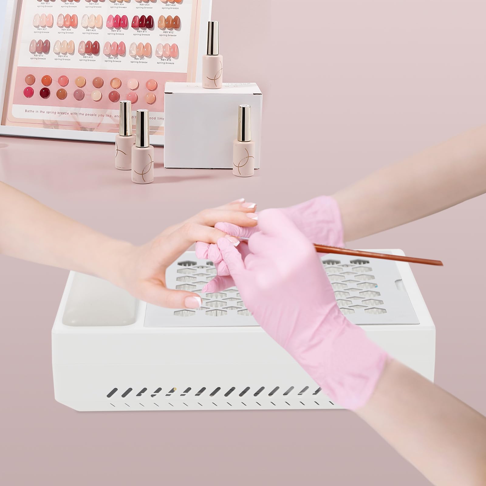 Aspirador de uñas profesional de 56 W, 4200 rpm, soporte de mano, PU (blanco)