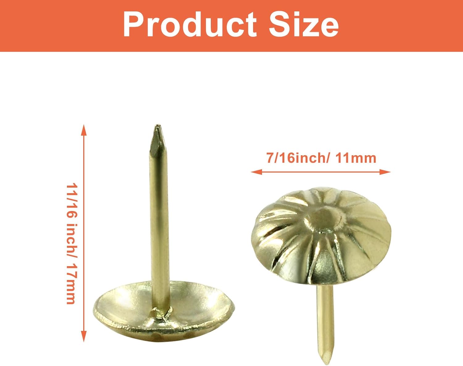 Waziaqoc 200 PCS Vintage Style Upholstery Tacks, Gold Daisy Upholstery Nails, 7/16 Inc Round Decorative Thumb Nails Pins Kit for Furniture Sofa DIY