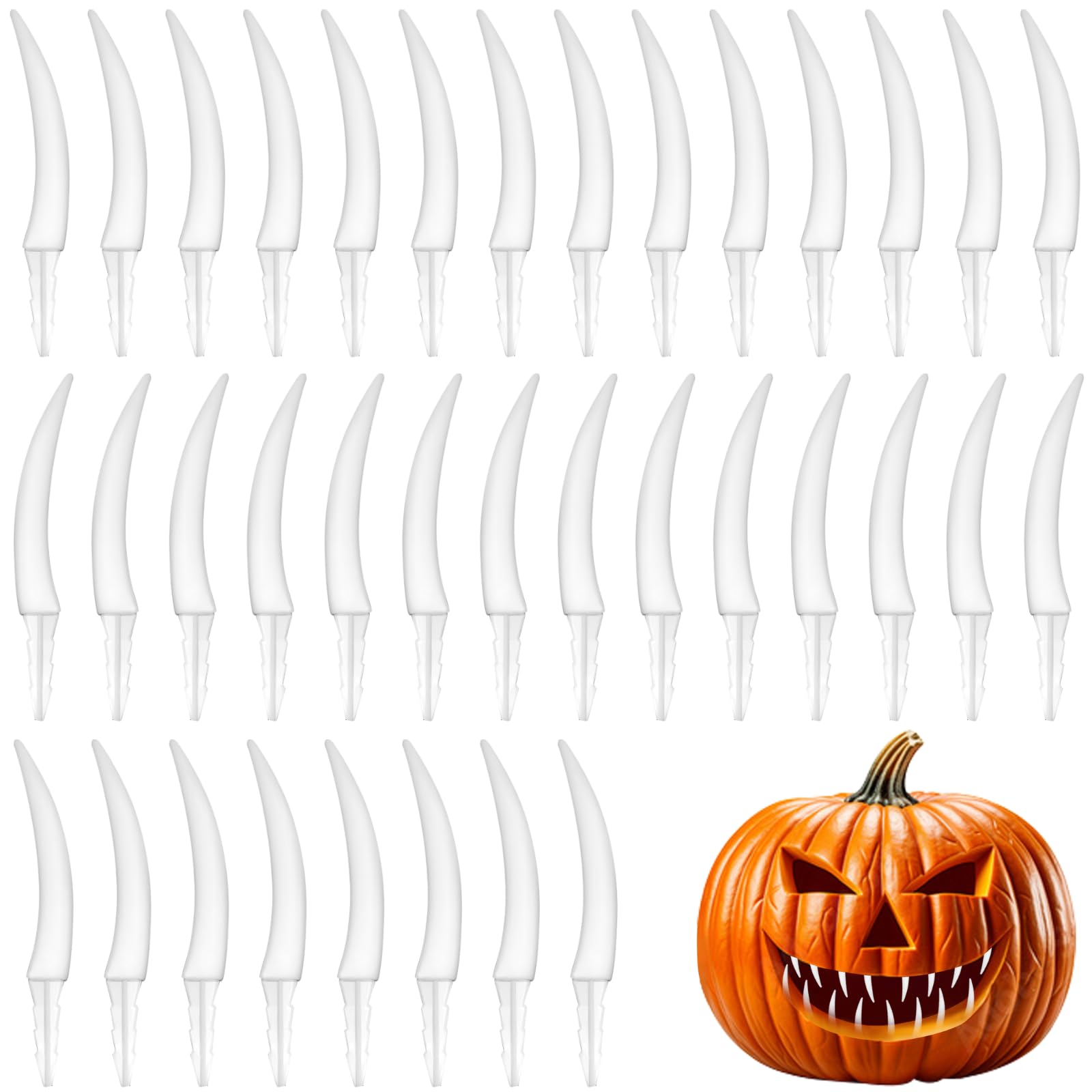 Ricomso White 36Pcs Halloween Pumpkin Teeth – Spooky Jack O’ Lantern Fangs For Diy Carving, Reusable Pumpkin Decorations For Halloween Parties & Haunted House Displays (White)