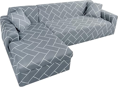 HOTNIU Fundas para sofá seccional, 2 piezas en forma de L, fundas elásticas impresas, protector universal para sofá, funda elástica con 2 fundas de