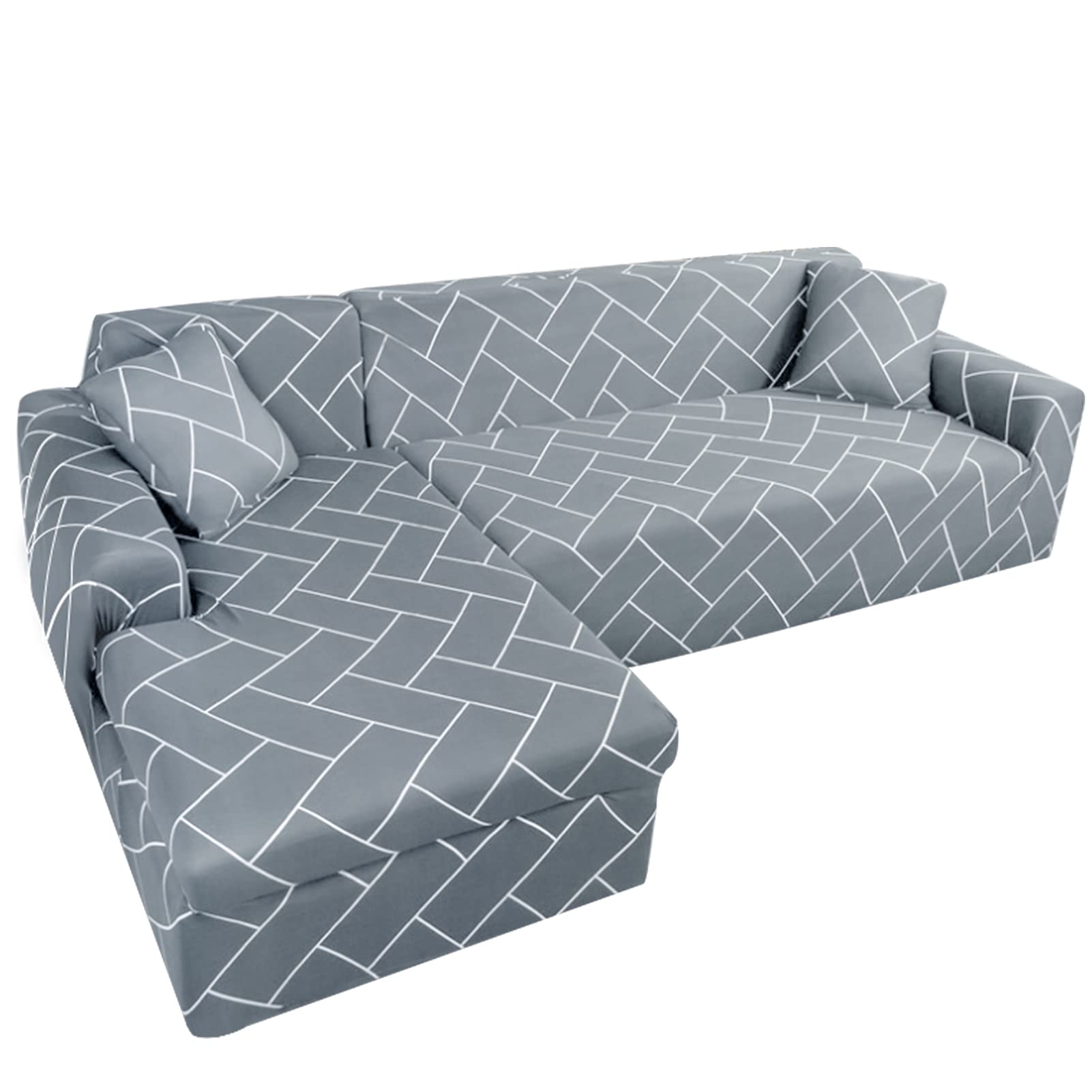 HOTNIU 2 Pieces Sectional Sofa Covers l Shaped Sofa Cover Stretch Sofa Slipcover for Sectionals Elastic Universal Couch Covers with 2 Pillow Covers (L-Shaped 2+2, Pattern QHXT)