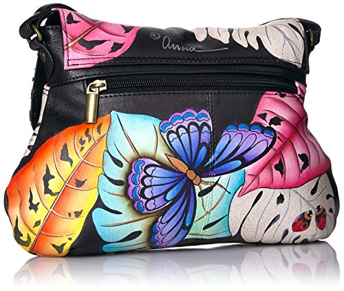 Anna by Anuschka womens Anna Anuschka, Handpainted Leather Medium Flap Body-lovely Leaves Cross Body Handbag, Lovely Leaves, One Size US2