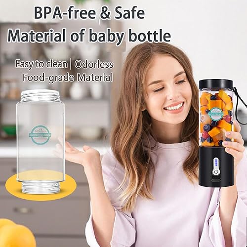 Miniatura 2 de Licuadora portátil para batidos y batidos, licuadora personal recargable USB-C con 6 cuchillas de acero inoxidable, mini exprimidor sin BPA,