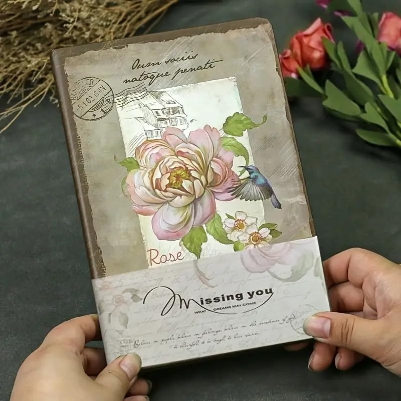 Vintage Theme Hardcover Notebook – Timeless Elegance Classic Journal with Antique Design,– A5 Writing Diary for Notes, 114 Sheets,Sketches, Journaling, Travel Diary & Notebook (Rose)