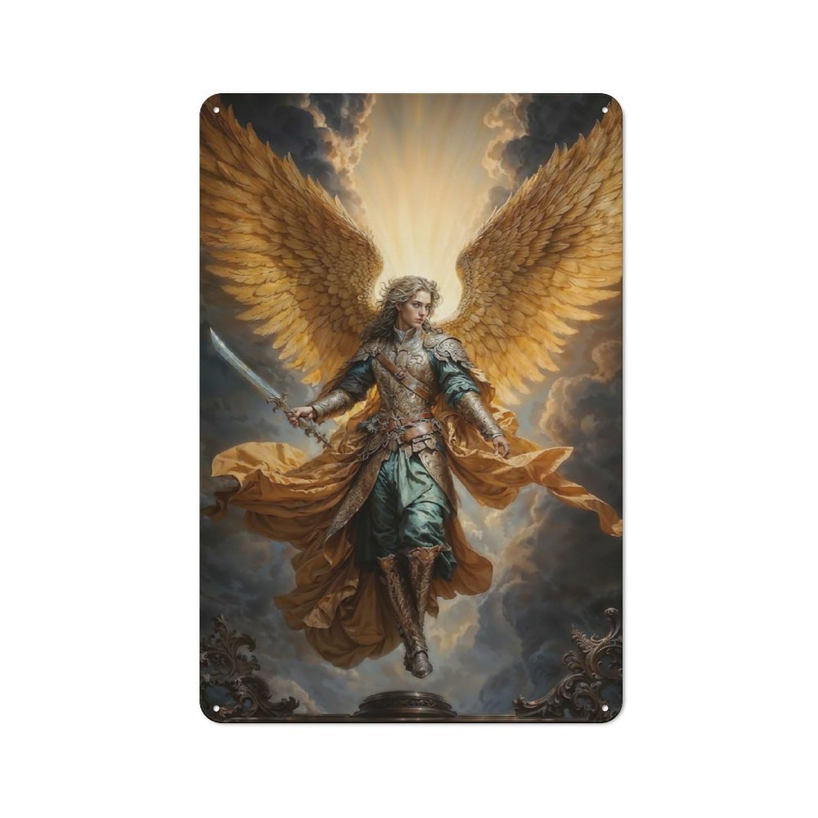 Junmoney Archangel Michael-1 Archangel Michael Warehouse Style Metal Wall Decor 30X20cm, Tin Wall Sign For Modern Home, Workshop, Office Or Cafe
