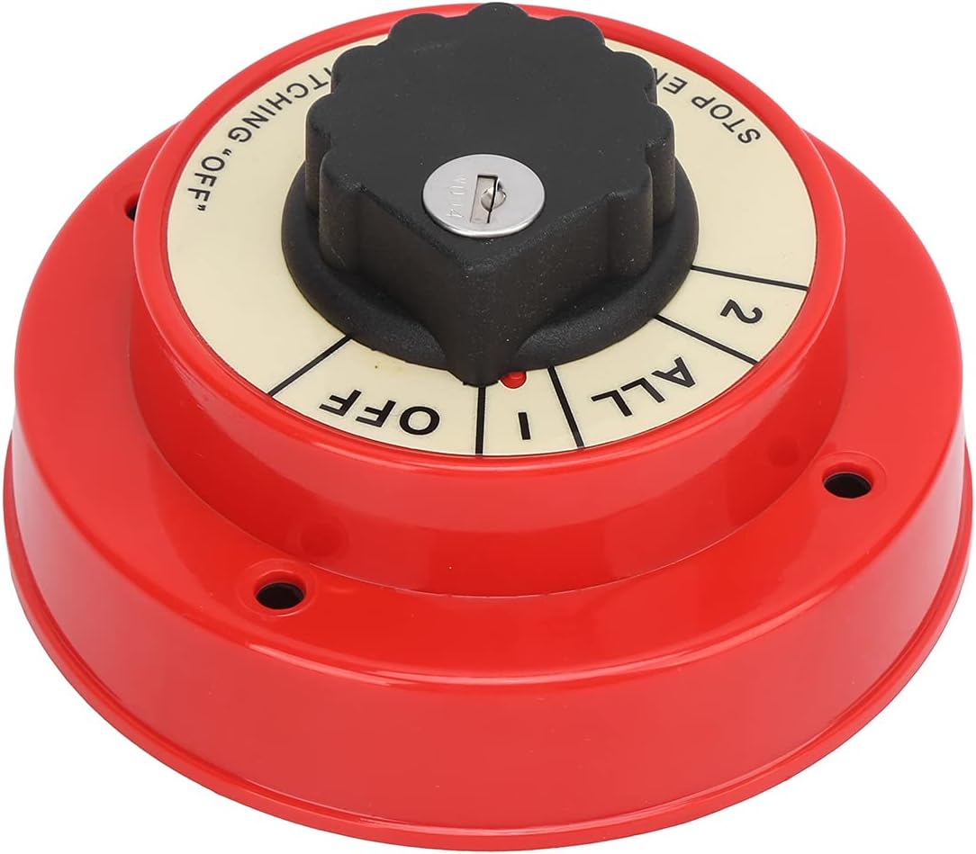 Eacam Boat Battery Selector Switch Durable High-Strength Plastic Metal Panel Yellow 4 Way with Keys for Dual Battery for Marine Hardware Assembly