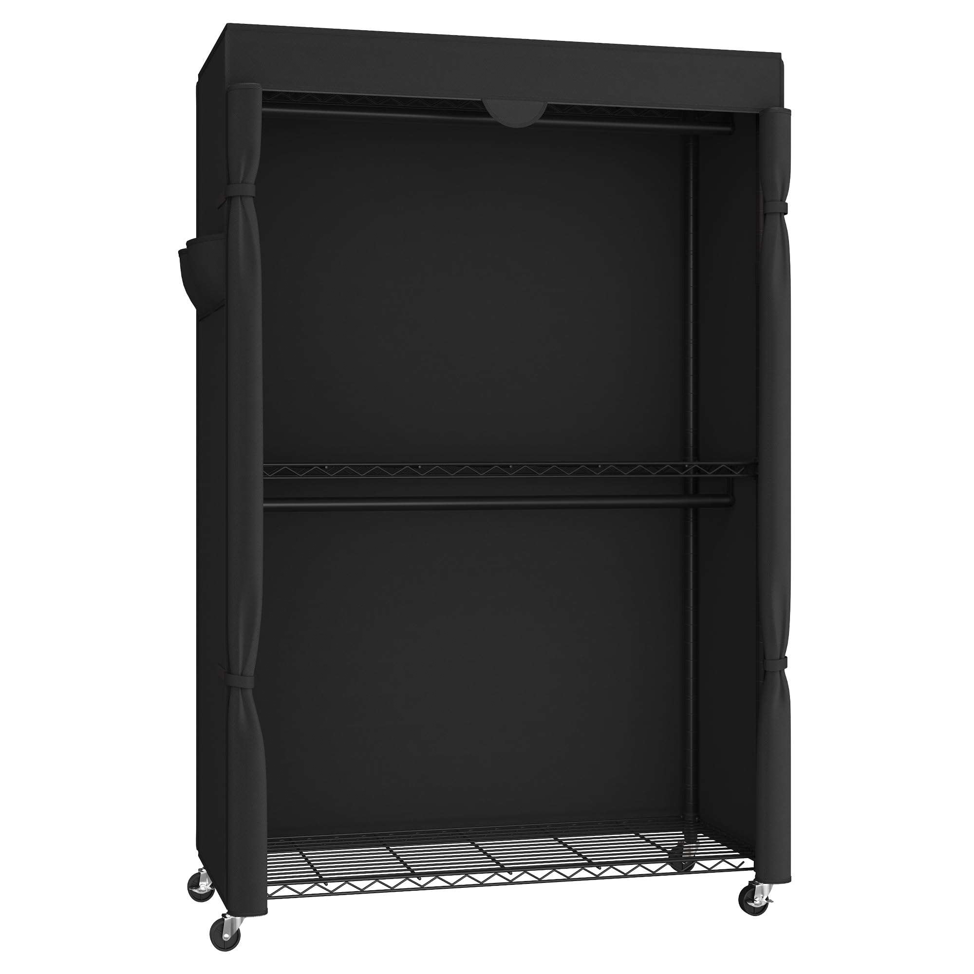 SONGMICS Armadio portatile, appendiabiti resistente, appendiabiti largo 100 cm su ruote, con ripiani in rete regolabili e aste appendiabiti, copertura in tessuto, nero inchiostro ULGR415B01