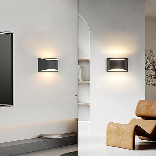 Miniatura 7 de Aoceley Paquete de 2 apliques de pared LED modernos para interiores, color negro, luces LED de pared de aluminio cableadas arriba y abajo, luz de