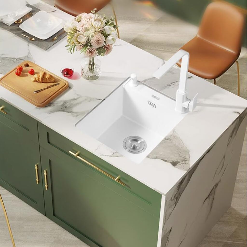 Fregadero De Sifón De Acero Inoxidable Blanco. Fregadero De Un Seno del Lado del Balcón De La Barra Mini Lavabo Pequeño para Lavavajillas De Cocina. (Color : Blanco, S : 45 * 40cm)