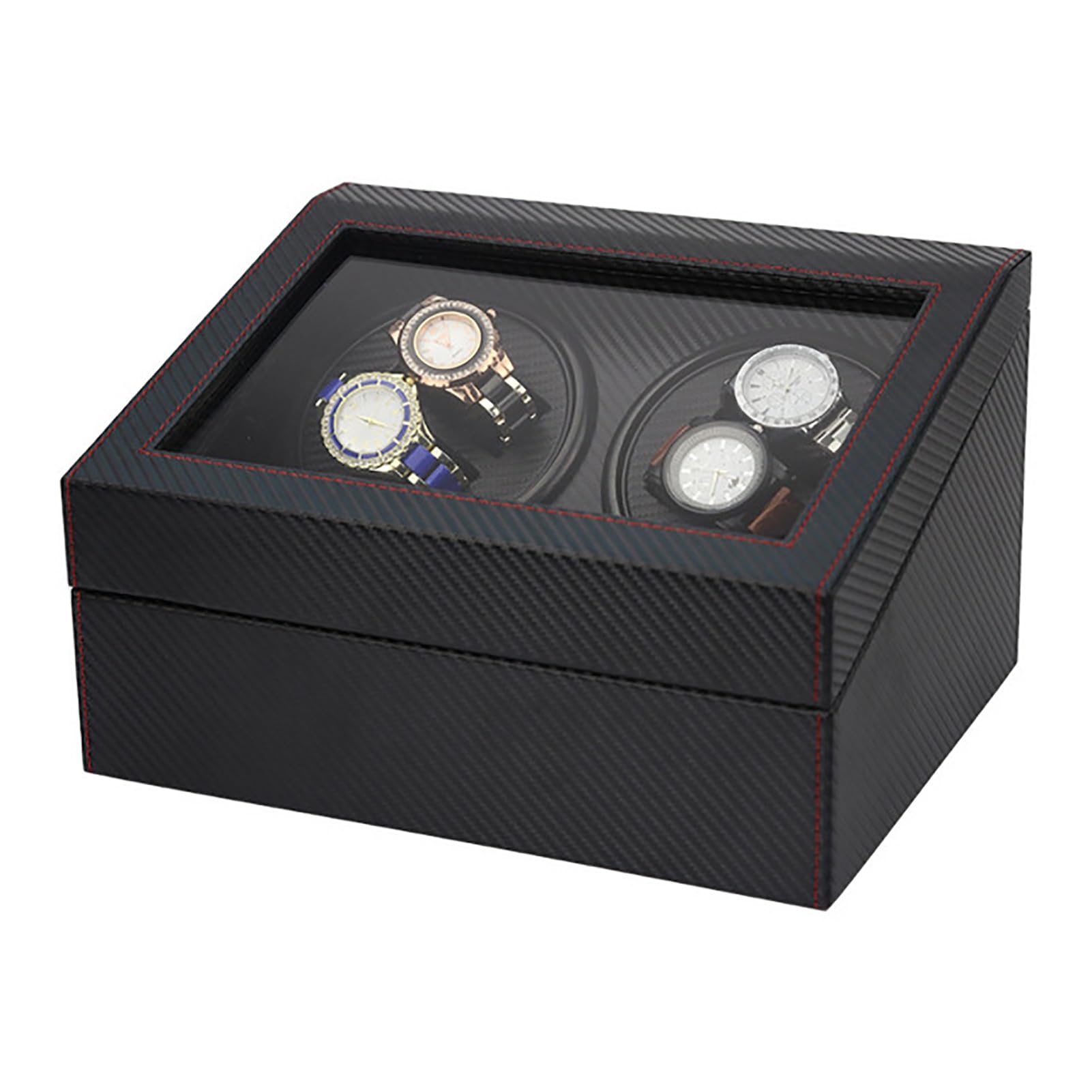 Caricatore Automatico per 4 Orologi E 6 Scomparti, Custodia per Orologi Meccanici A Carica Automatica in Pelle Pu con Motore Silenzioso, Espositore Rotante per Orolo