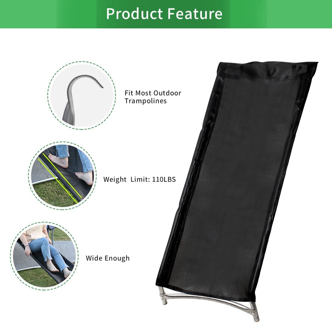 FirstE Trampoline Slide, Width 22" Slide Ladder with Strong Tear Resistant Fabric, Easy to Install Universal Trampoline Accessories Slide, Sturdy Bounce Trampoline Slider for Kids Climb Up&Slide Down