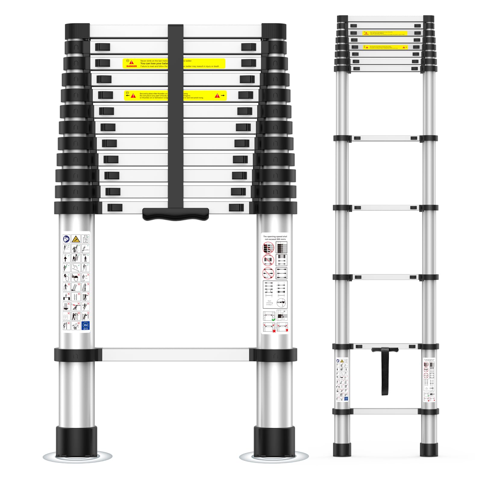 12.5FT Heavy-Duty Telescoping Ladder, 330lb Capacity Aluminum Extension Ladder with Anti-Slip Steps for Secure Attic Access, Roof, and Home Renovation Projects
