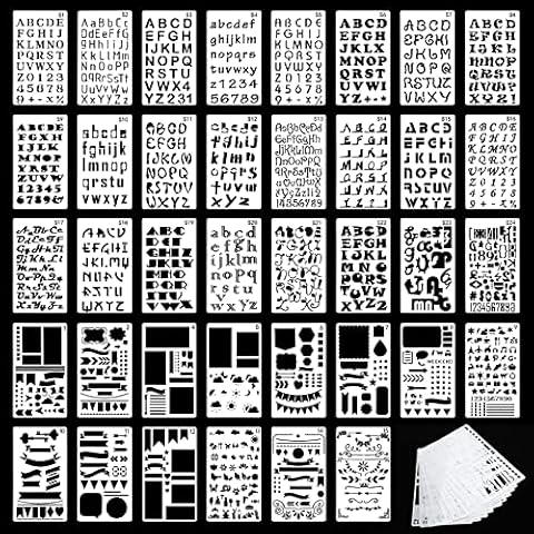 38PCS Journal Stencils Set, Letter Number Alphabet Stencil Planner for Notebook Plastic Planner Stencil for Diary Journal Scrapbook DIY Craft Reusable Drawing Painting Template Cover