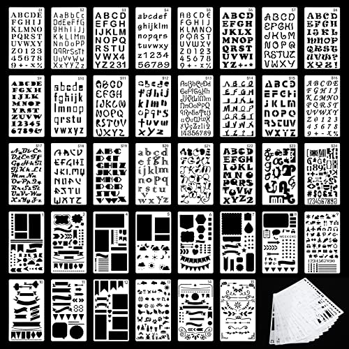 Lot de 38 pochoirs pour journal, journal, scrapbooking, loisirs créatifs, dessin et peinture réutilisables Cover