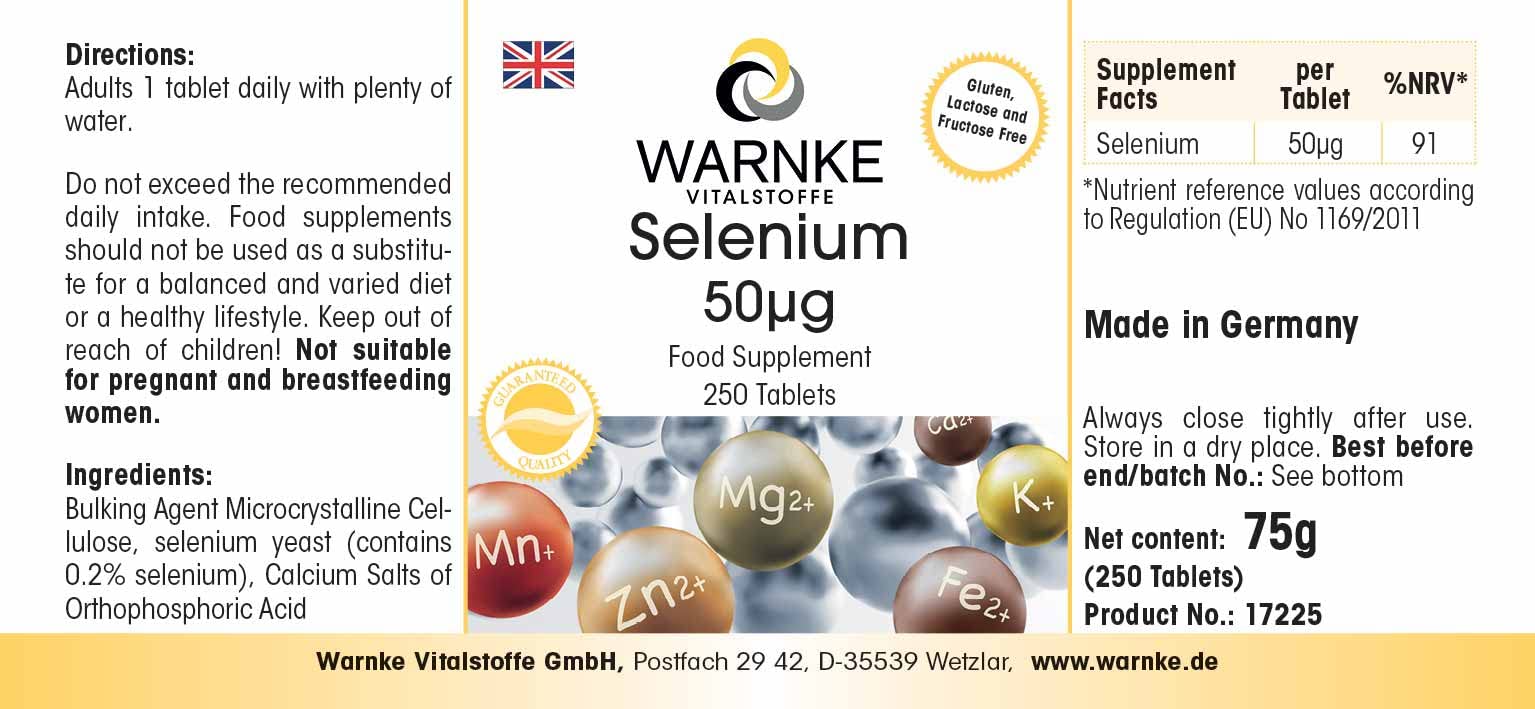 Selenio 50 mcg - 250 compresse - Antiossidante | Warnke Vitalstoffe - Qualità da farmacia tedesca
