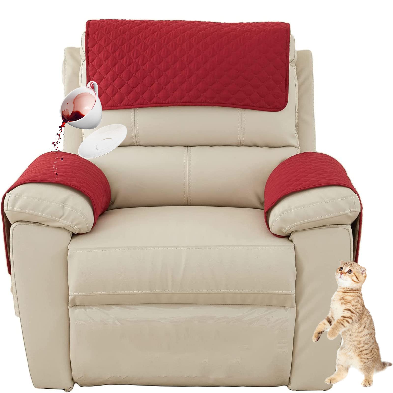 AWAV Sofa Armrest Cover, NNSMUN Headrest Cover for Recliner Chair Arm Cover with Pockets, Pet Dog Couch Covers for Armchair Seat, Living Room Slipcover (Red,3 Seater(5pcs))
