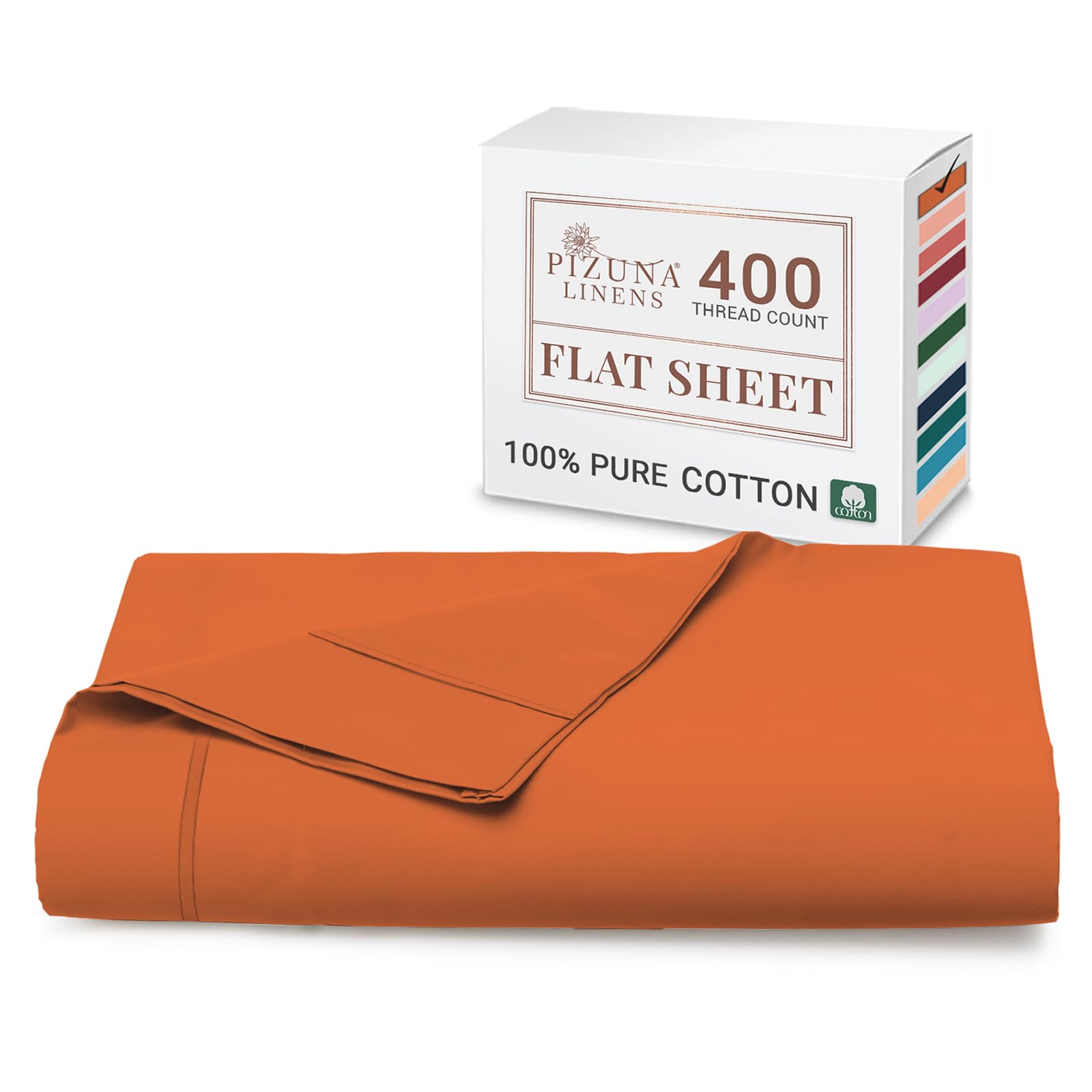Pizuna Burnt Orange 100% Cotton Flat Sheets Double 400 Thread Count Long Staple Cotton Bed Sheets Double 230X280 Cm, Soft Sateen Weave Top Sheet Double