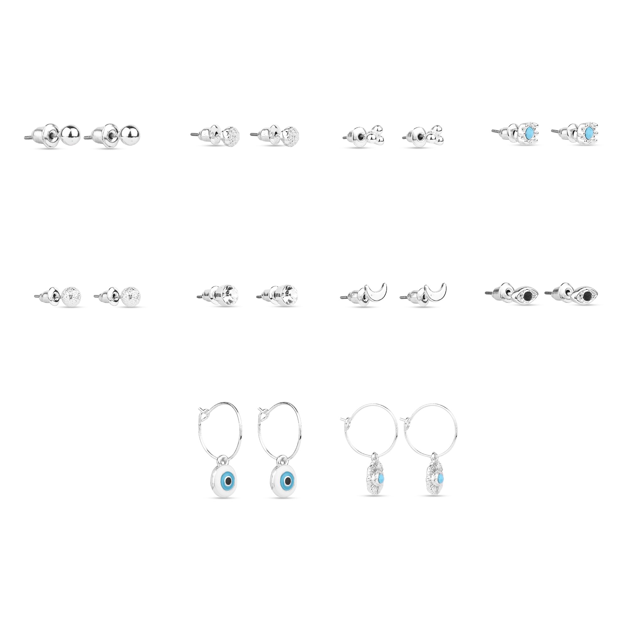 London Set Of 10 Stud And Evil Eye Hoop Earring