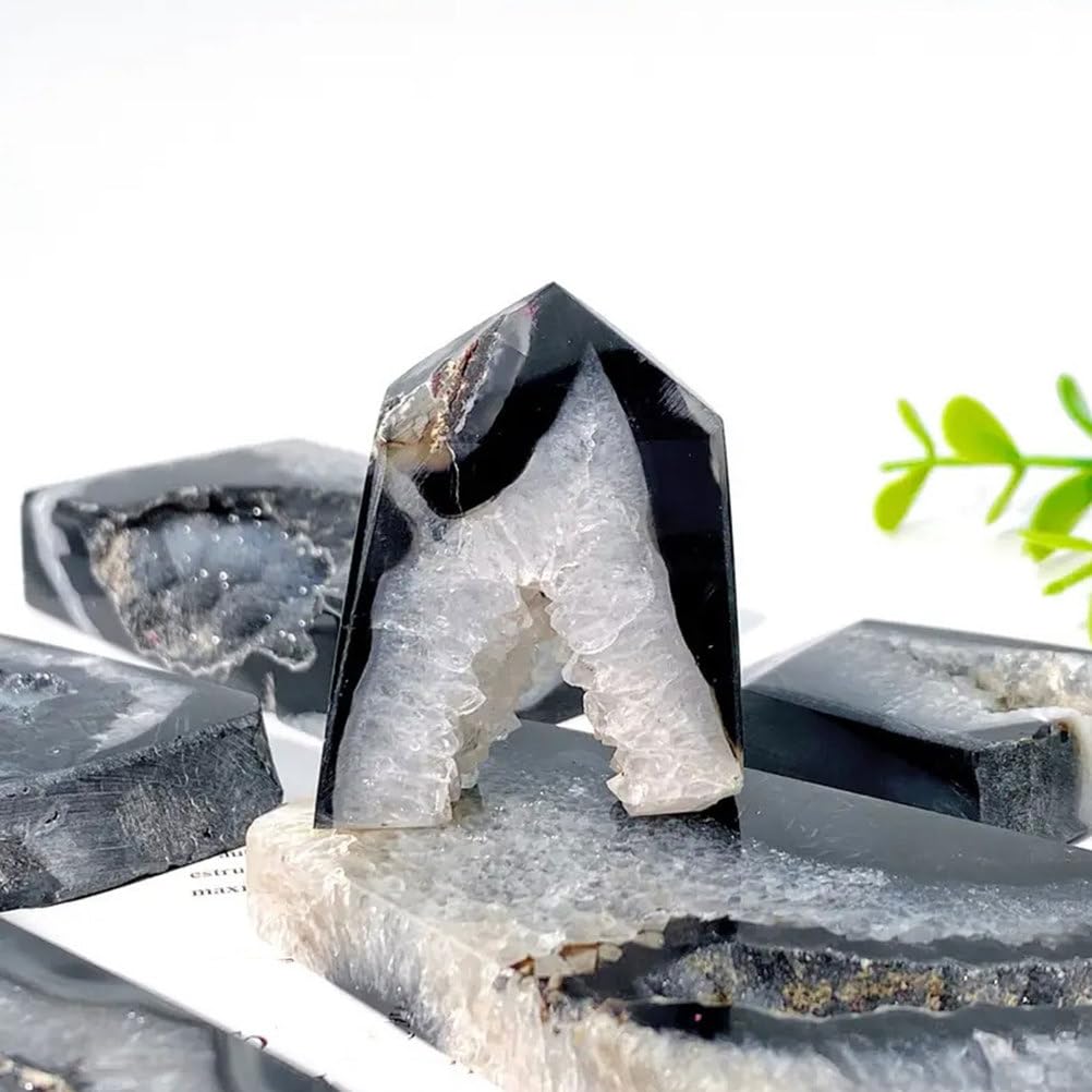 DSZUJTYROP Black Agate Crystal Cave Column Ornaments Irregular Shape Ore Single Pointed Quadrangular Prism Home Demagnetization Decorative,100~200g