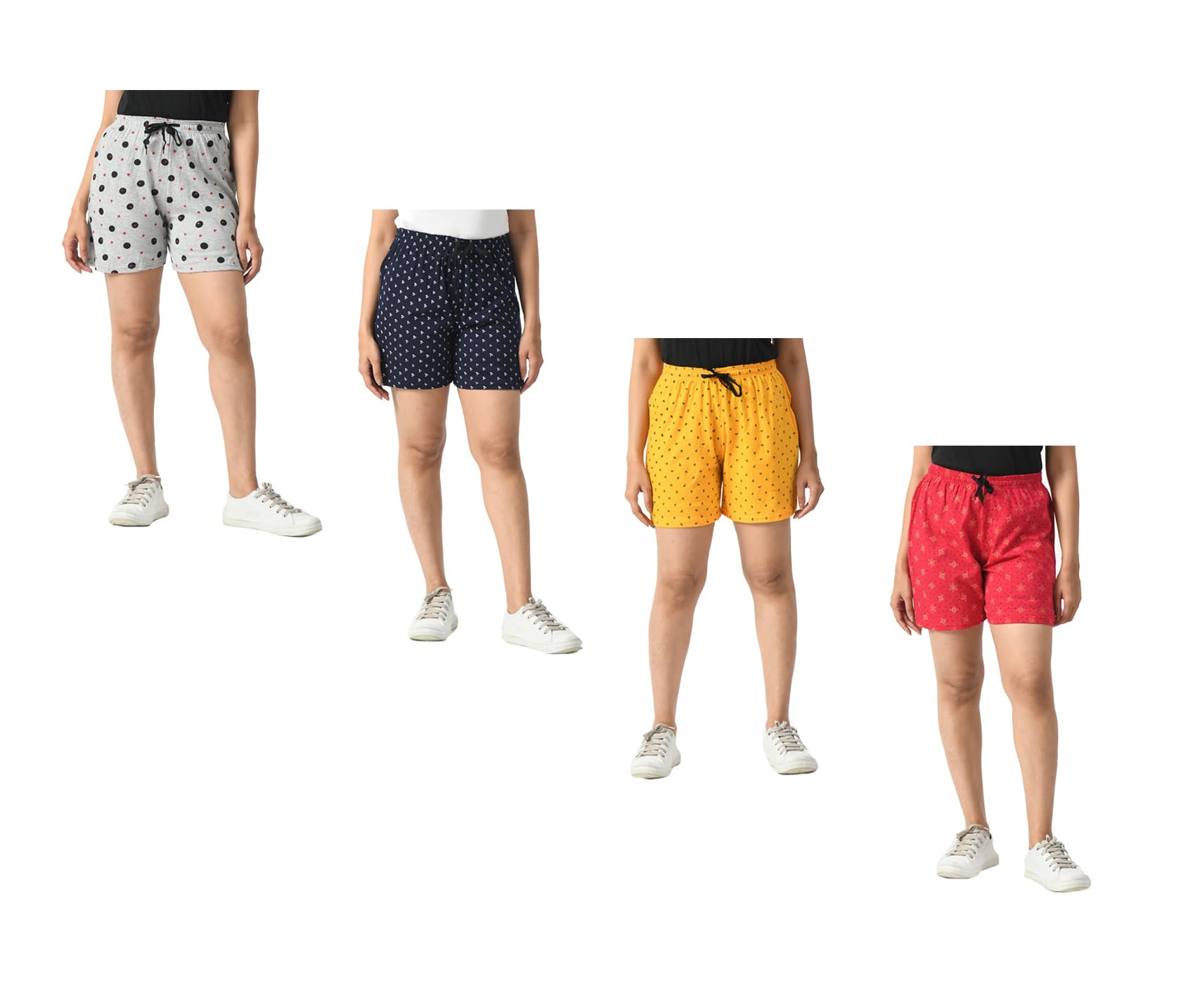 indi weaves Pack of 4 Women’s Cotton Printed Shorts with Adjustable Drawstring Nada, Elastic Waistband, Casual Wear Lounge Shorts-picture-13