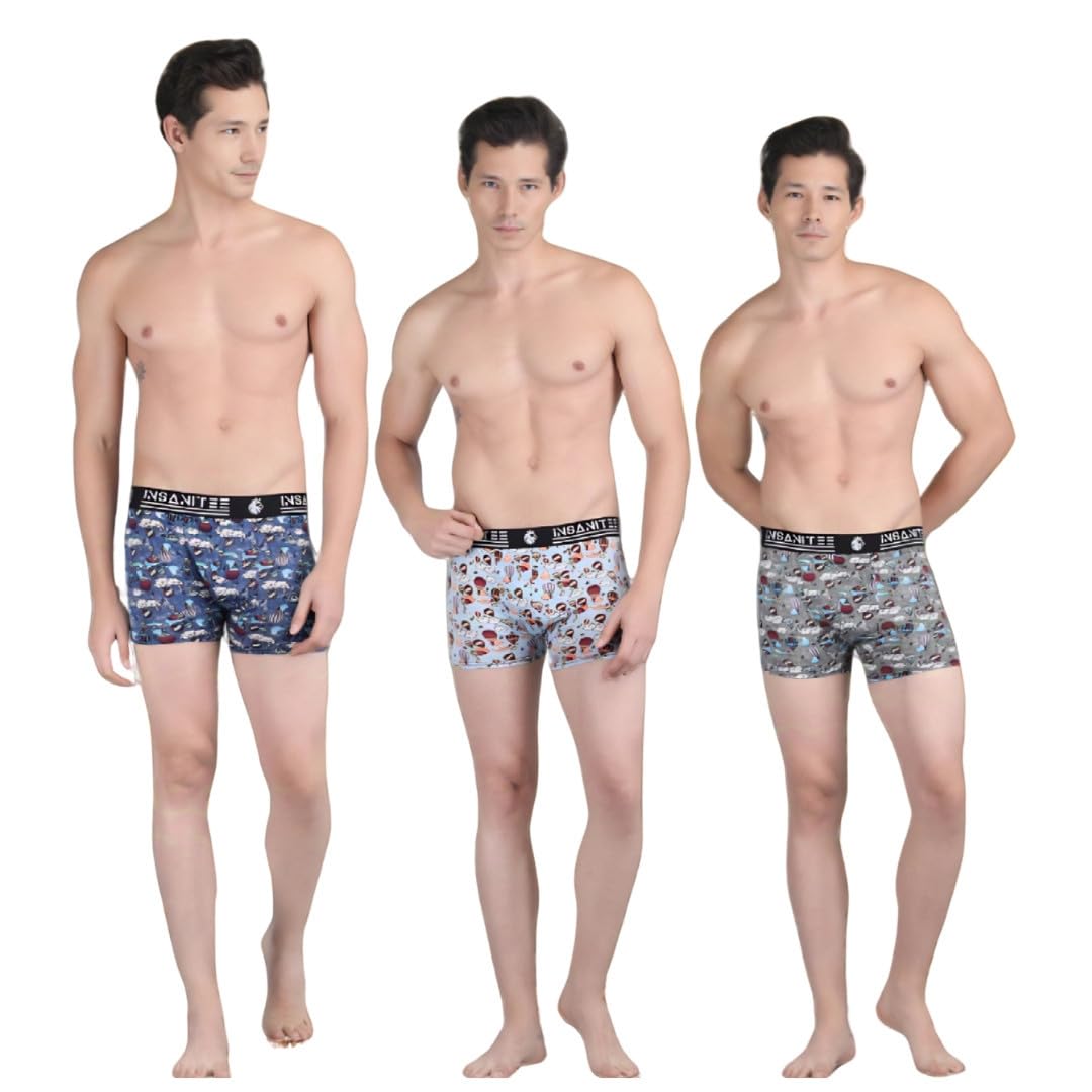 insanitee Men's Extra Thin Elastic Nylon Underwear Long Comfortable Breathable Comfort Boxer All Over Printed Design Brief-picture-31