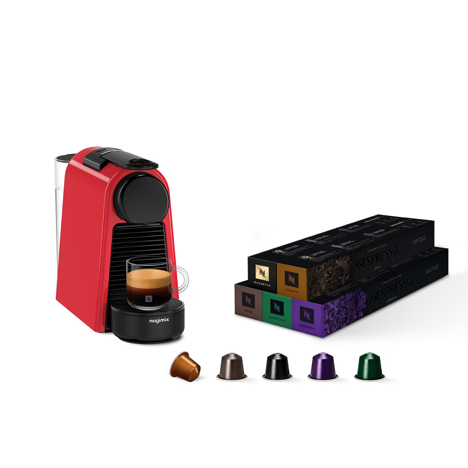 Nespresso Essenza Mini, machine à espresso rouge, compacte, minuterie