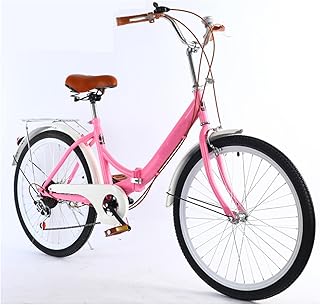 24 Inch Foldable Beach Cruiser Bike Womens Bicycle, 7 Speed Bike for Women, City Bikes High-Carbon Steel with Adjustable S...