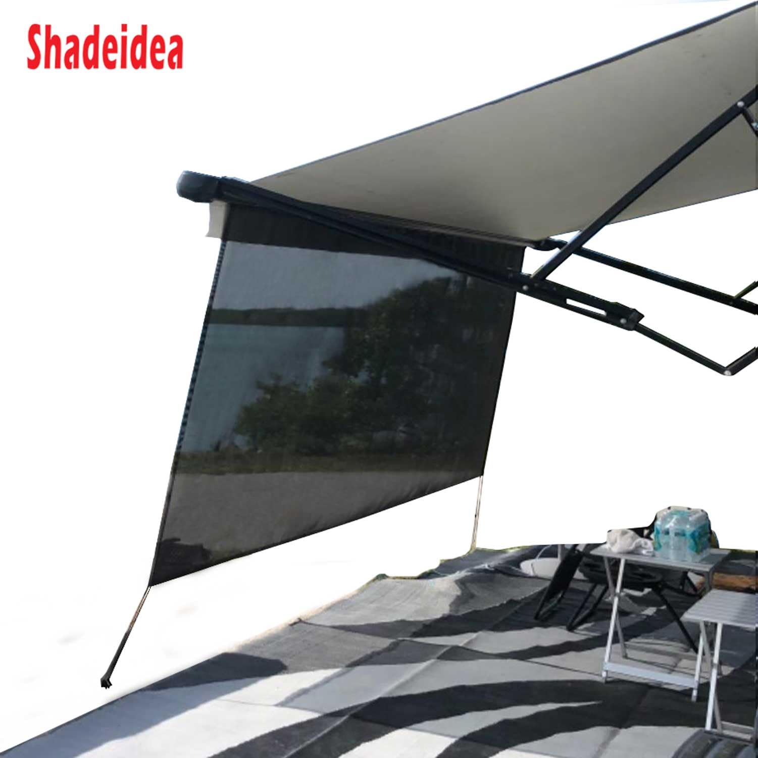 Shadeidea Osłona przeciwsłoneczna do kampera - 23 cm x 38 cm 14 cm (pasuje do markizy 16 stóp) - czarna siatka przeciwsłoneczna do kampera kempingowego przyczepy kempingowej markiza osłona