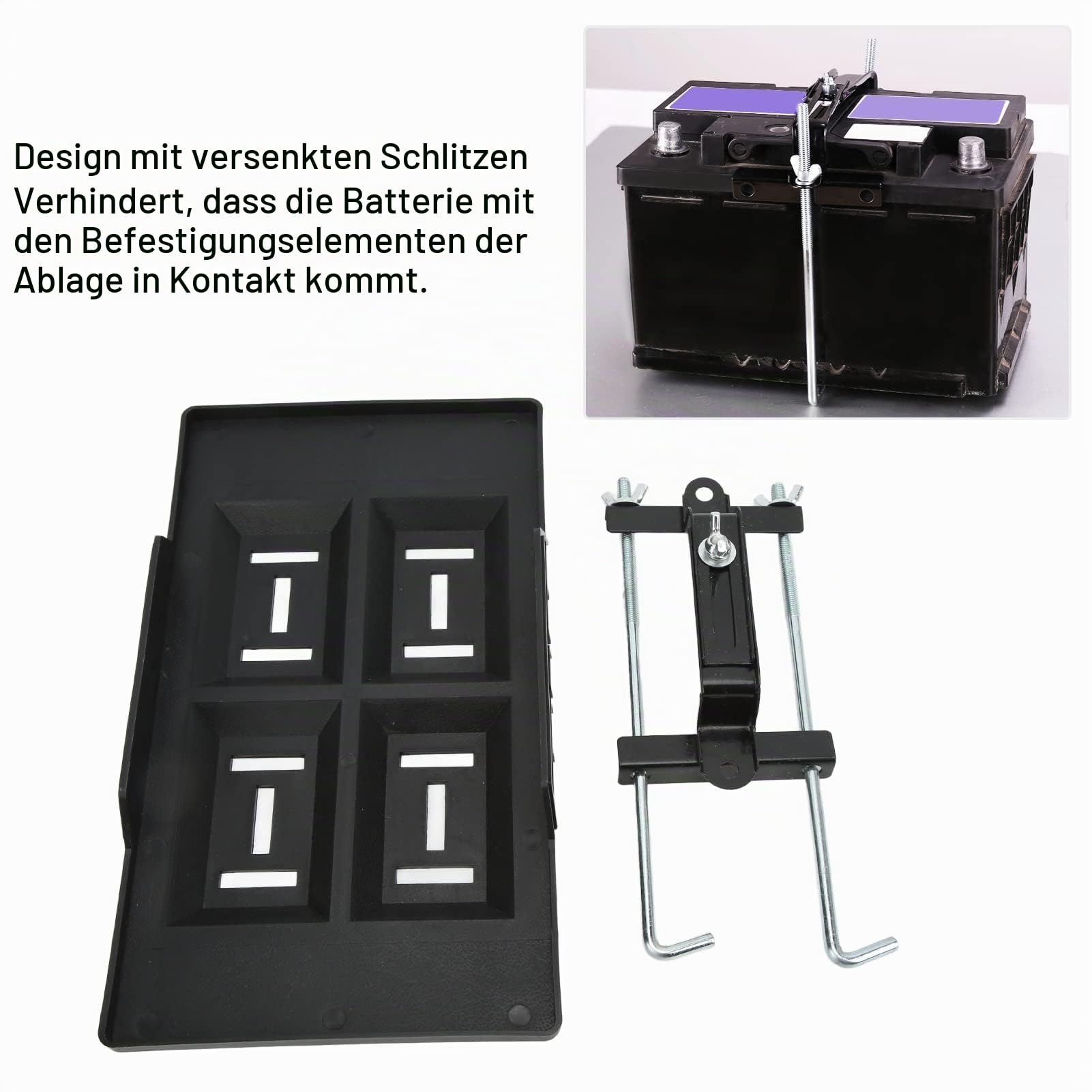 Batteriehalterschale, Autobatterie-Halteschale, Versenkte Schlitze | Halterungsset, Starke Belastung Zum Halten von Auto-, Wohnmobil- und Schiffsbatterien um Bewegungen Während des Transports