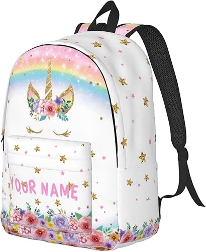 Miniatura 2 de Mochila personalizada para niñas y niños, mochilas personalizadas con nombre para niños, mochila escolar personalizada para viajes, Unicornio -2,