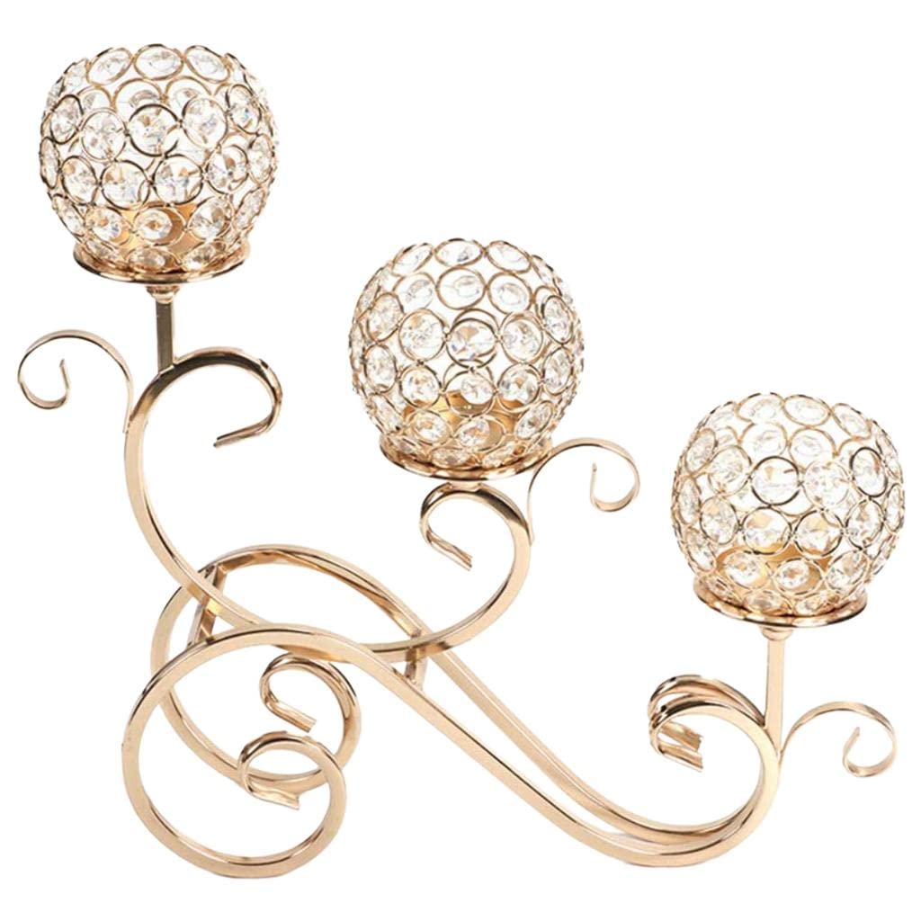 Portavelas de cristal de 3 brazos, candelabro para decoración de mesa de fiesta, dorado, 320 x 90 x 240 mm