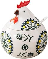 Vista 8 de Olla de condimentos de porcelana con tapa y cuchara, tazón de sal de 11 oz para cocina, forma de pollo