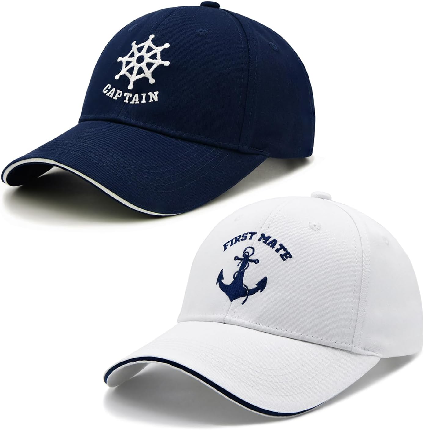 Captain and First Mate Hat Set, Adjustable Matching Cotton Nautical Marine Sailor Baseball Caps, Boat Owner Gift - Image 5