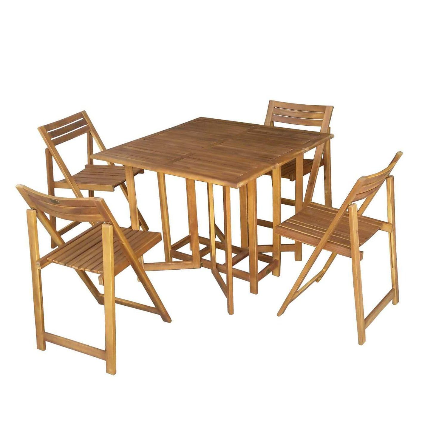 milani home Set Tavolo + 4 Sedie in Legno di Acacia per Esterno Giardino Portico Ristorante Bar Hotel Albergo Agriturismo