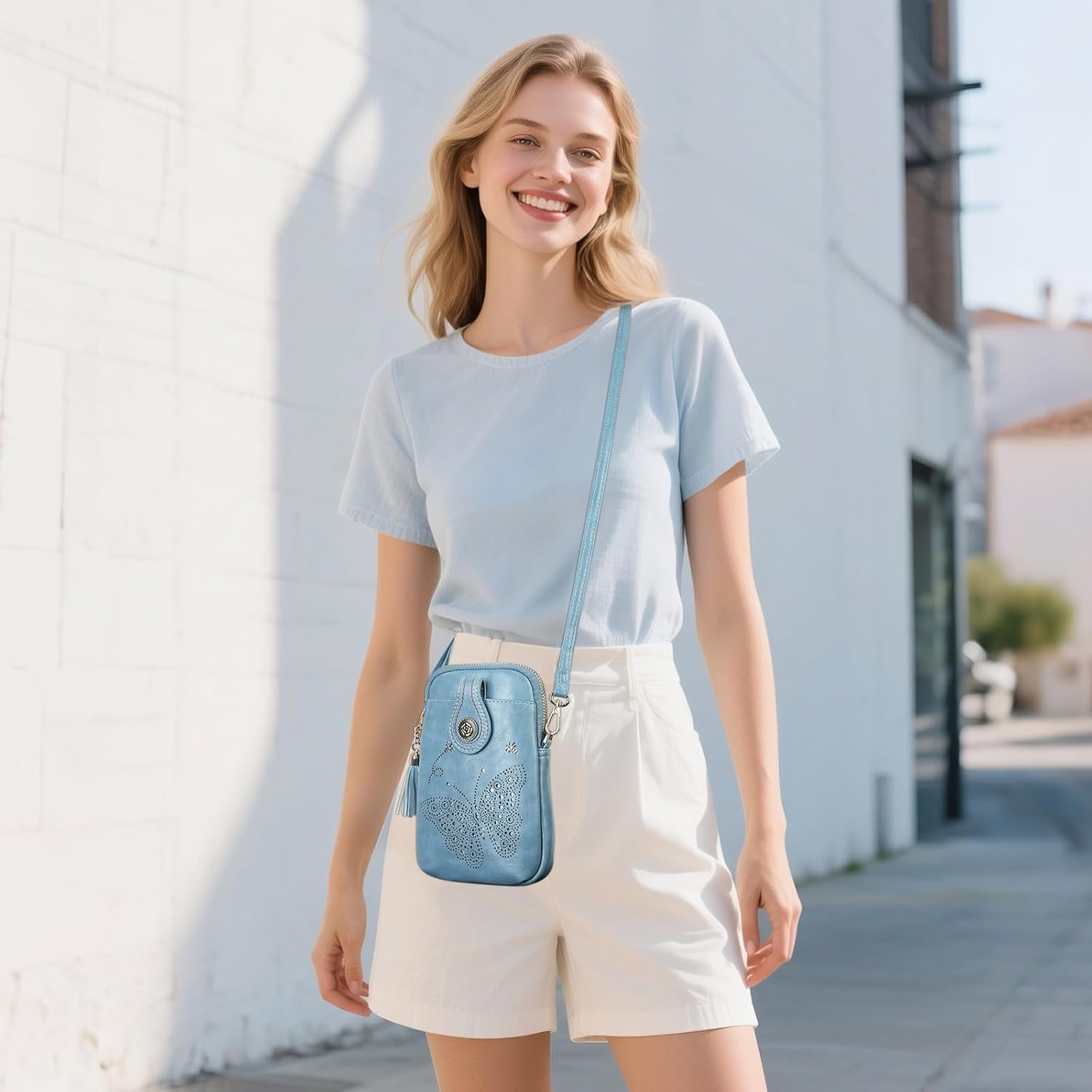 Small Crossbody Bags for Women, Lightweight Mini Cute Cell Phone Purse for Women with Tassel Shining Butterfly - Image 2