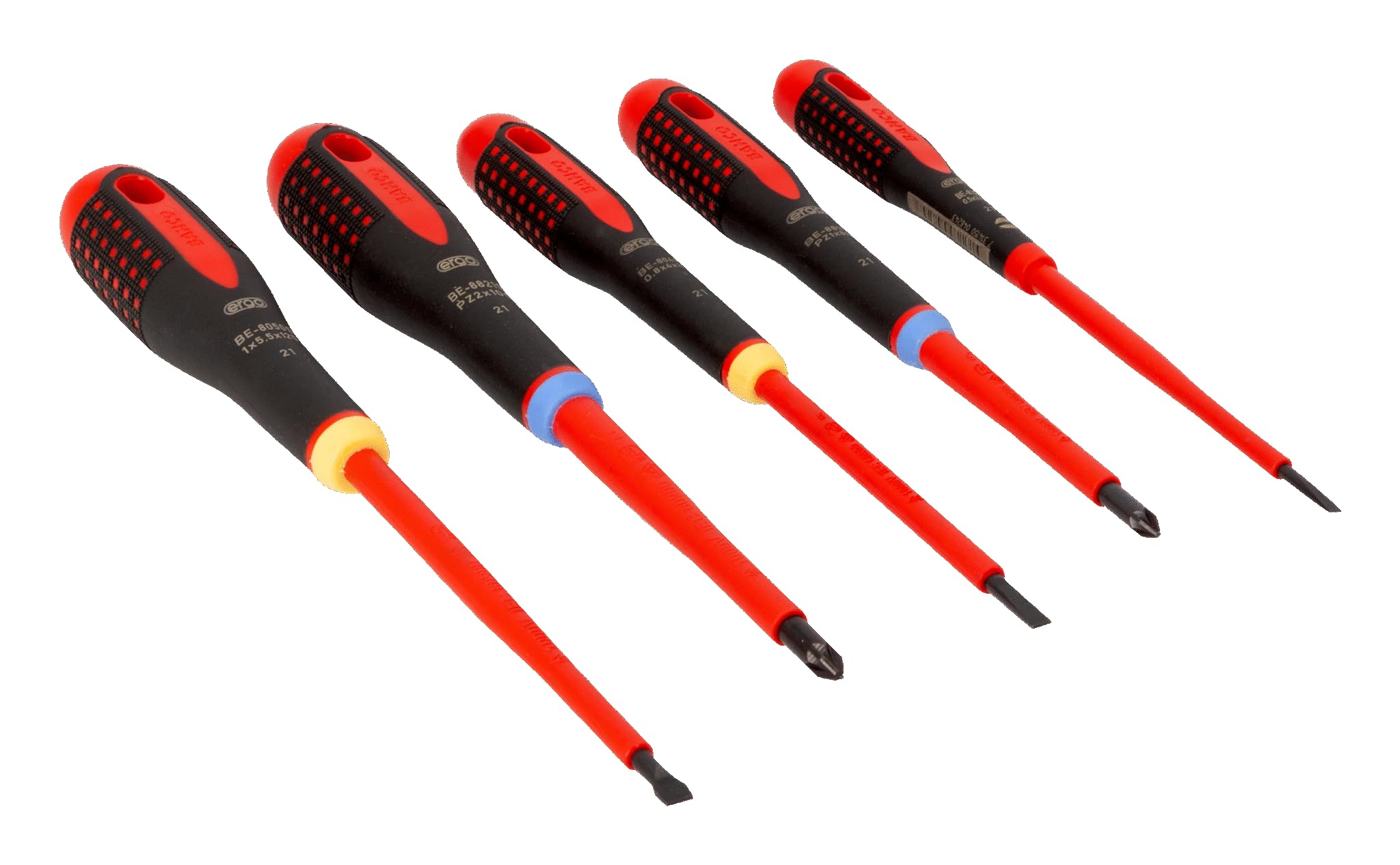 Bahco BE-9882S Ergo 5 Piece VDE 1000V Insulated Screwdriver Set Slotted & Pozi