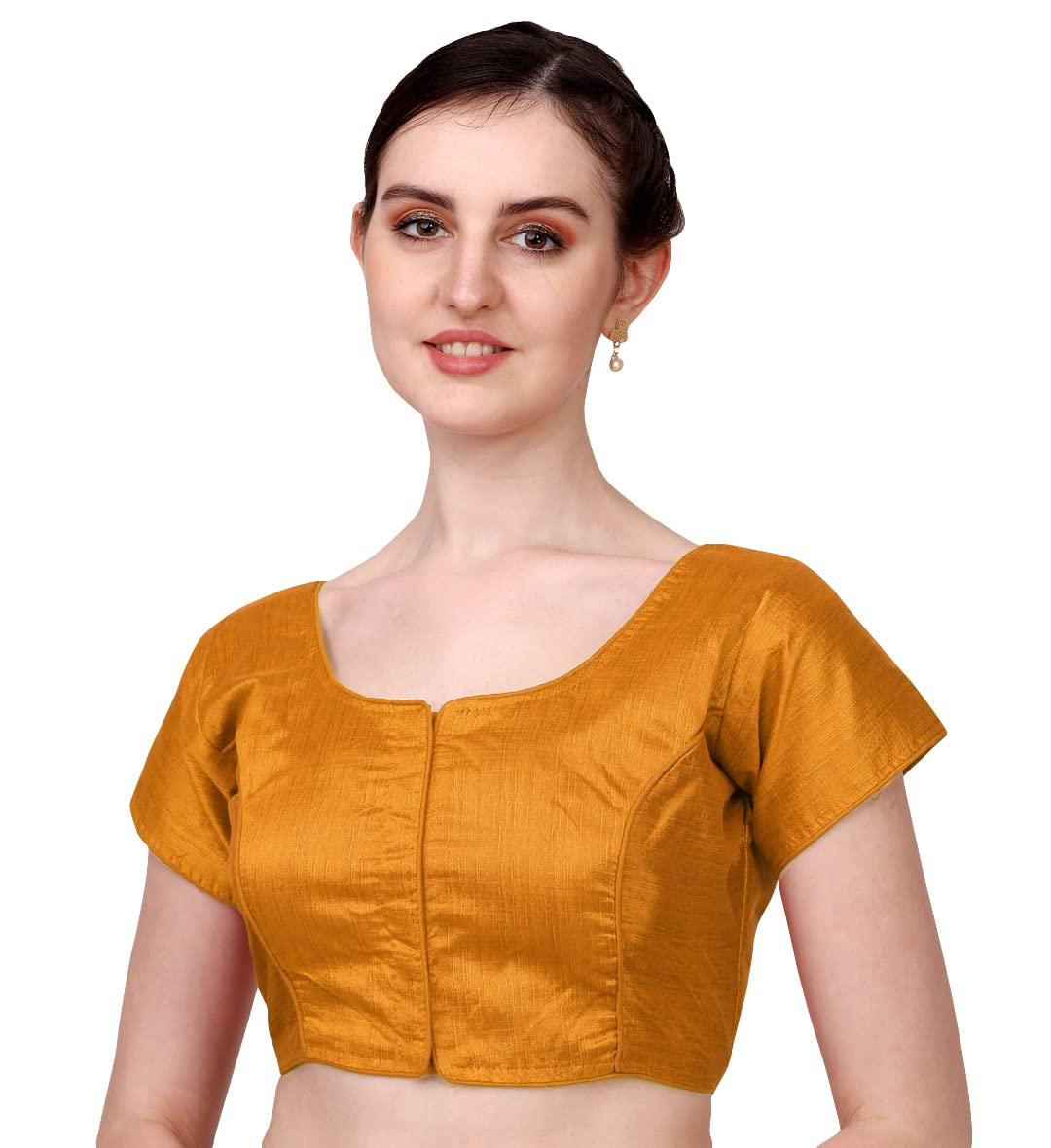 Pujia Mills Women's Phantom Silk Sleeveless Readymade Blouse (Yellow, 36)