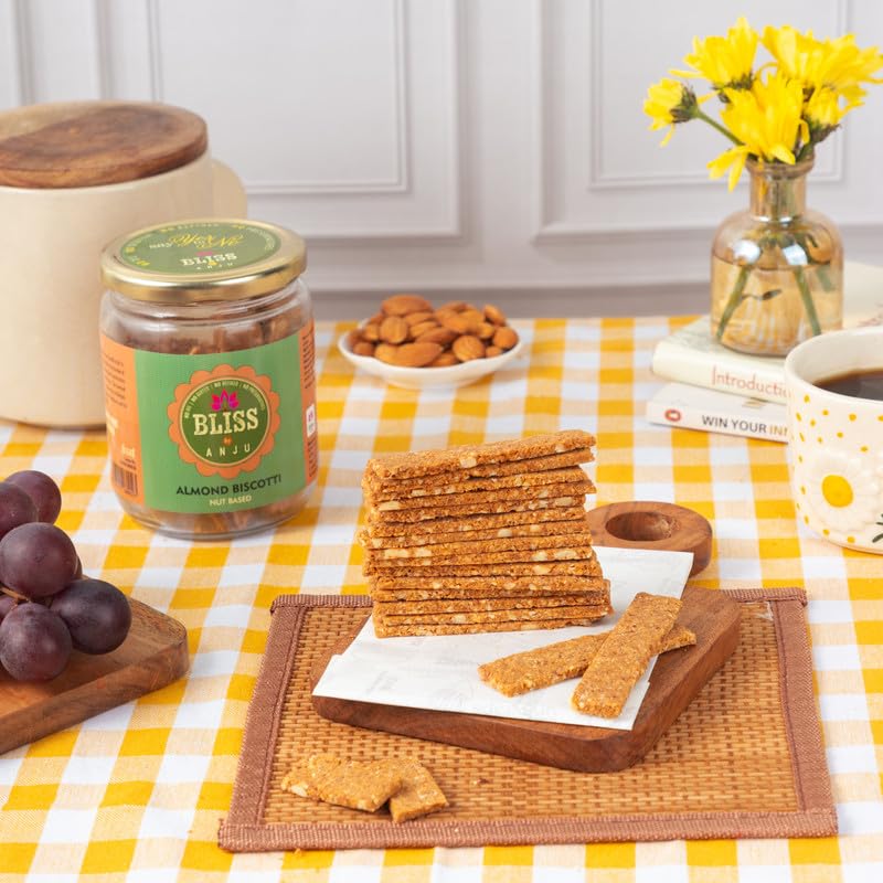 Image of Bliss by Anju Almond Biscotti 200g | 38g Plant Protein Per Pack | No Added Sugar | Activated Almonds, Nut-Based & Gluten-Free | Vegan, No Dairy & Zero Cholesterol | Clean-Label Snack